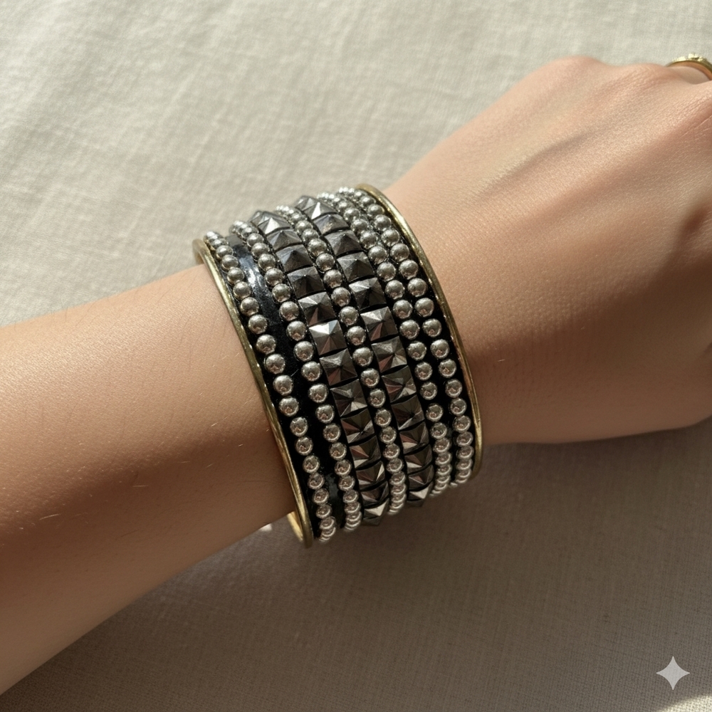 Silver gold black Cuff Bangle